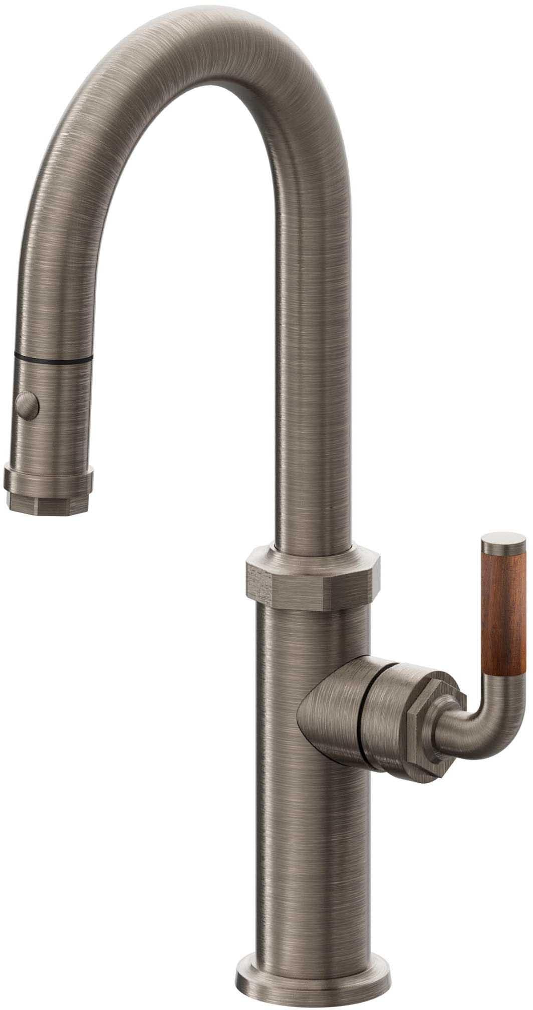 California Faucets Descanso Llave de Bar/Preparación con Rociador Extraíble hacia Abajo Industrial con Rociador de Botón - Níquel Antiguo Mate