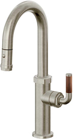 California Faucets Descanso Llave de Bar/Preparación con Rociador Extraíble hacia Abajo Industrial con Rociador de Botón - Níquel Bruñido