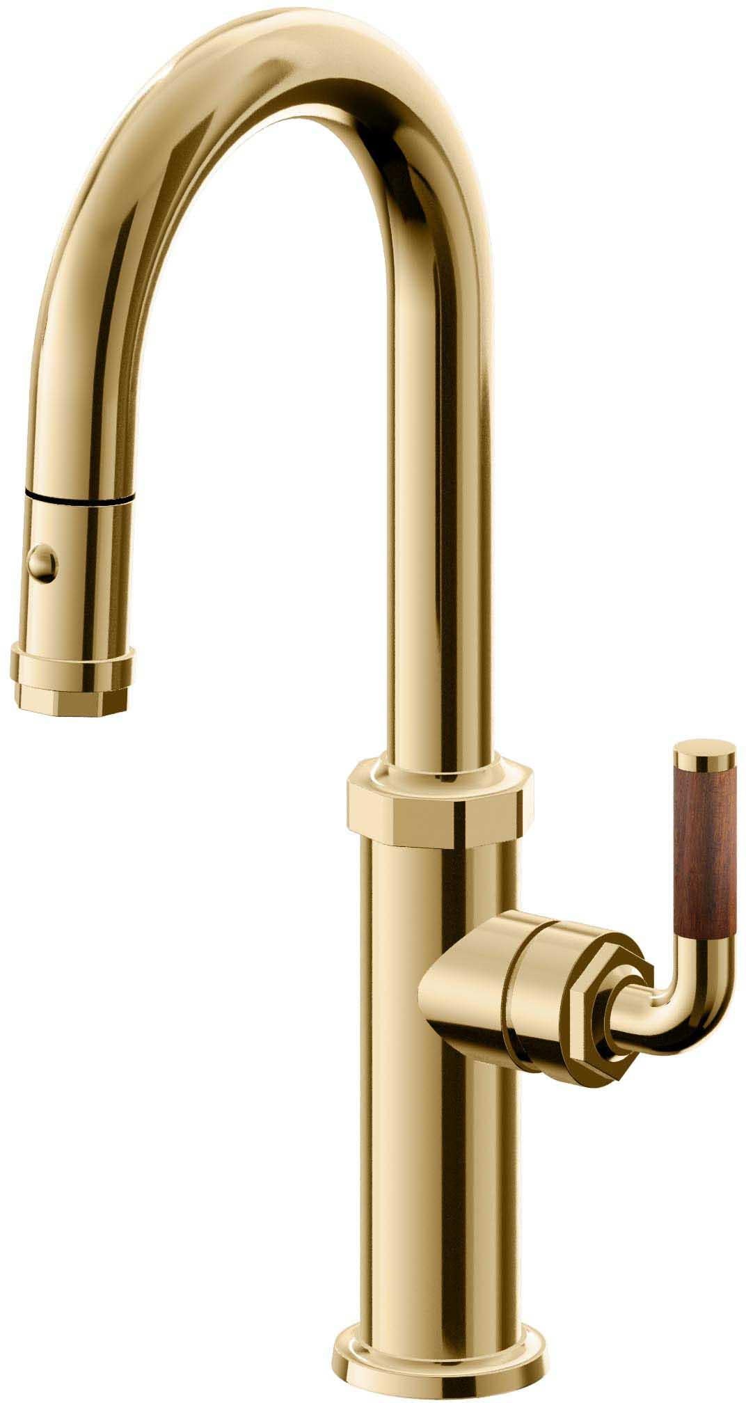 California Faucets Descanso Llave de Bar/Preparación con Rociador Extraíble hacia Abajo Industrial con Rociador de Botón - Oro Francés