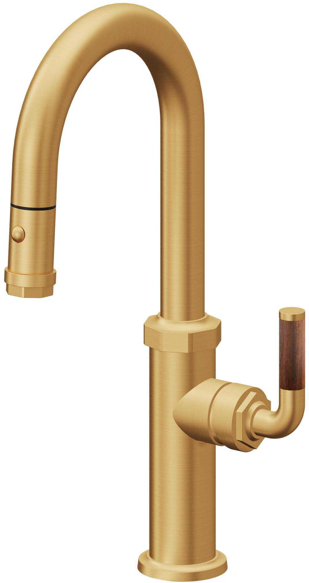 California Faucets Descanso Llave de Bar/Preparación con Rociador Extraíble hacia Abajo Industrial con Rociador de Botón - Oro Satinado de por Vida