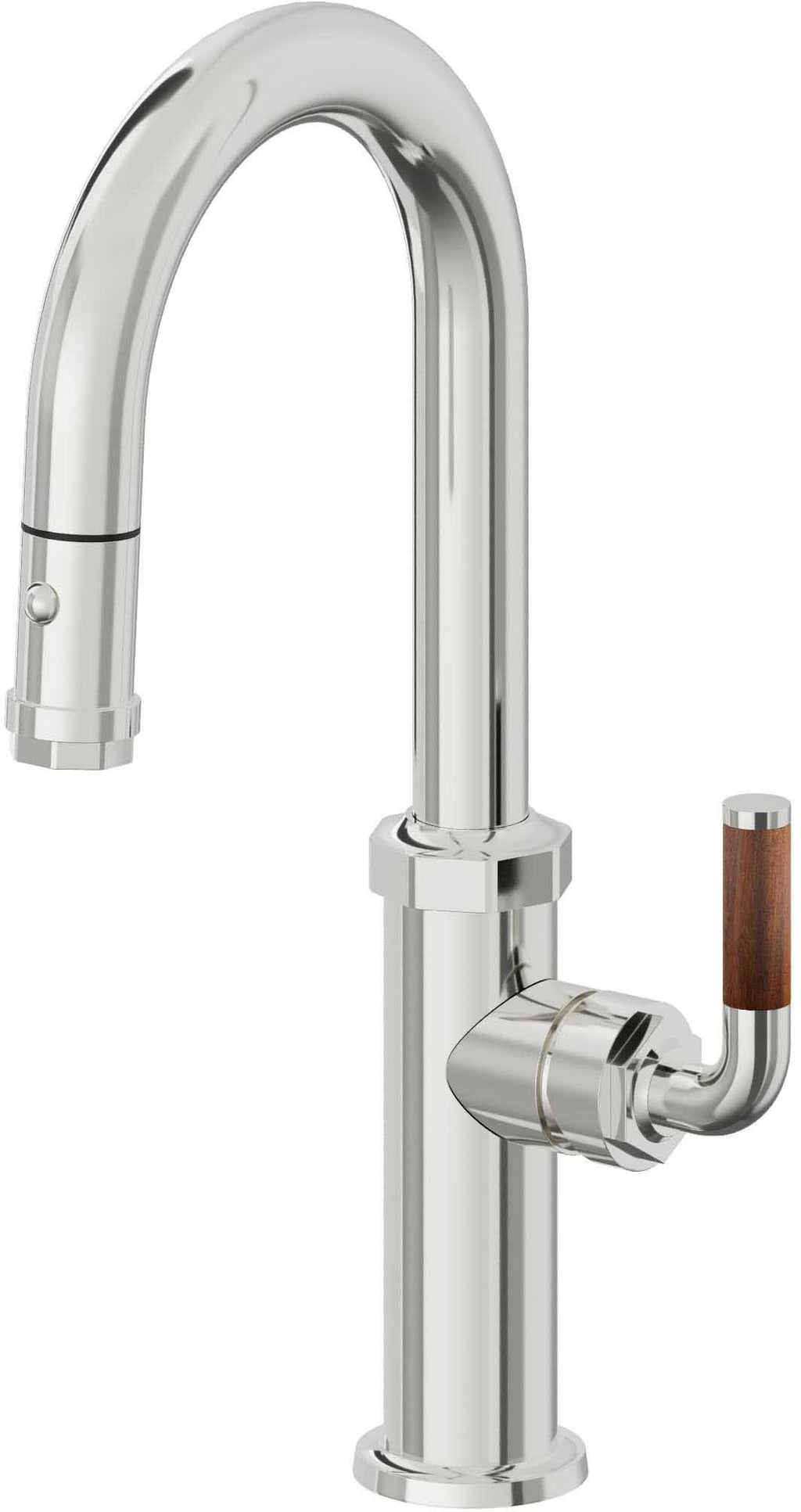 California Faucets Descanso Llave de Bar/Preparación con Rociador Extraíble hacia Abajo Industrial con Rociador de Botón - Cromo Pulido