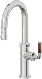 California Faucets Descanso Llave de Bar/Preparación con Rociador Extraíble hacia Abajo Industrial con Rociador de Botón - Cromo Pulido