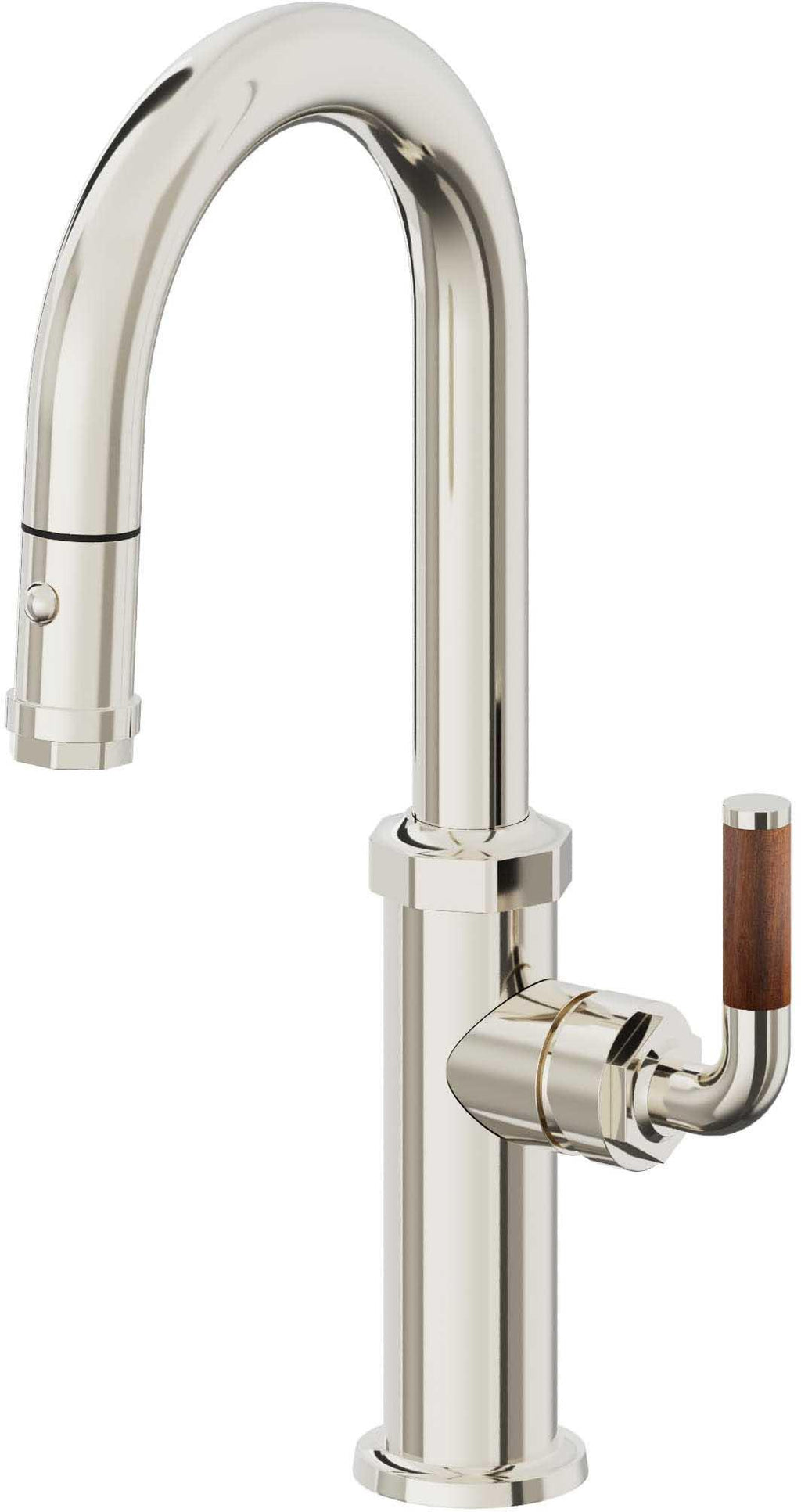 California Faucets Descanso Llave de Bar/Preparación con Rociador Extraíble hacia Abajo Industrial con Rociador de Botón - Níquel Pulido