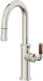 California Faucets Descanso Llave de Bar/Preparación con Rociador Extraíble hacia Abajo Industrial con Rociador de Botón - Níquel Pulido