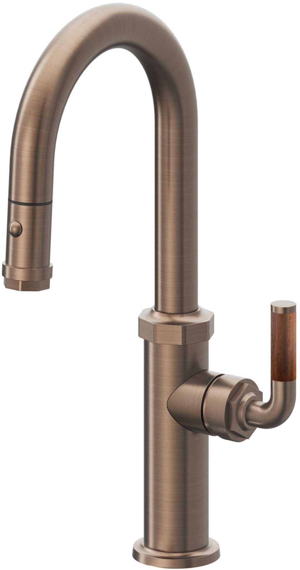California Faucets Descanso Llave de Bar/Preparación con Rociador Extraíble hacia Abajo Industrial con Rociador de Botón - Bronce Satinado