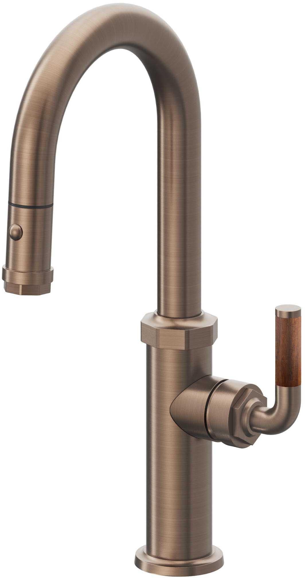 California Faucets Descanso Llave de Bar/Preparación con Rociador Extraíble hacia Abajo Industrial con Rociador de Botón - Bronce Satinado