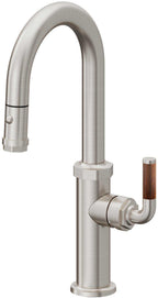 California Faucets Descanso Llave de Bar/Preparación con Rociador Extraíble hacia Abajo Industrial con Rociador de Botón - Acero Inoxidable Ultra
