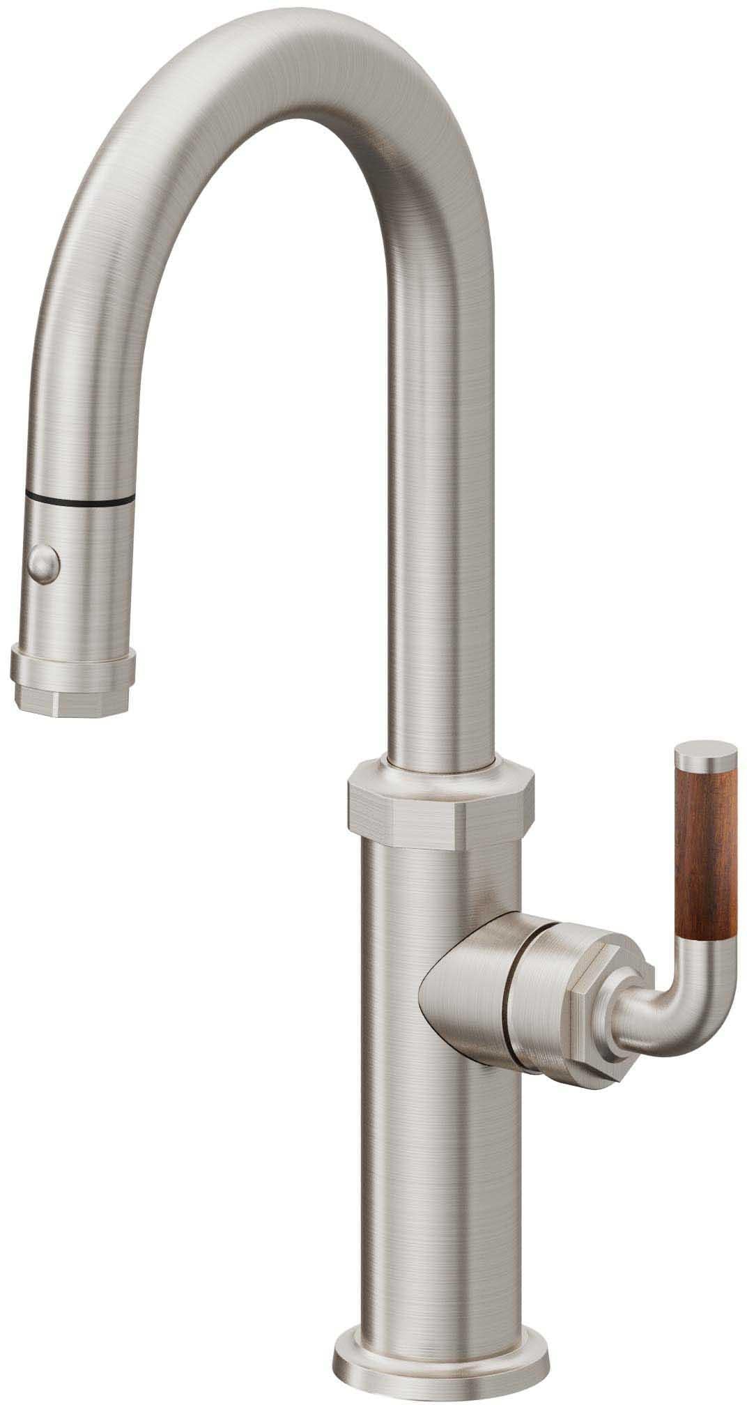 California Faucets Descanso Llave de Bar/Preparación con Rociador Extraíble hacia Abajo Industrial con Rociador de Botón - Acero Inoxidable Ultra