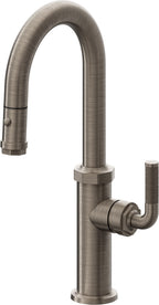 California Faucets Descanso Llave de Bar/Preparación con Rociador Extraíble hacia Abajo Industrial con Rociador de Botón - Níquel Antiguo Mate