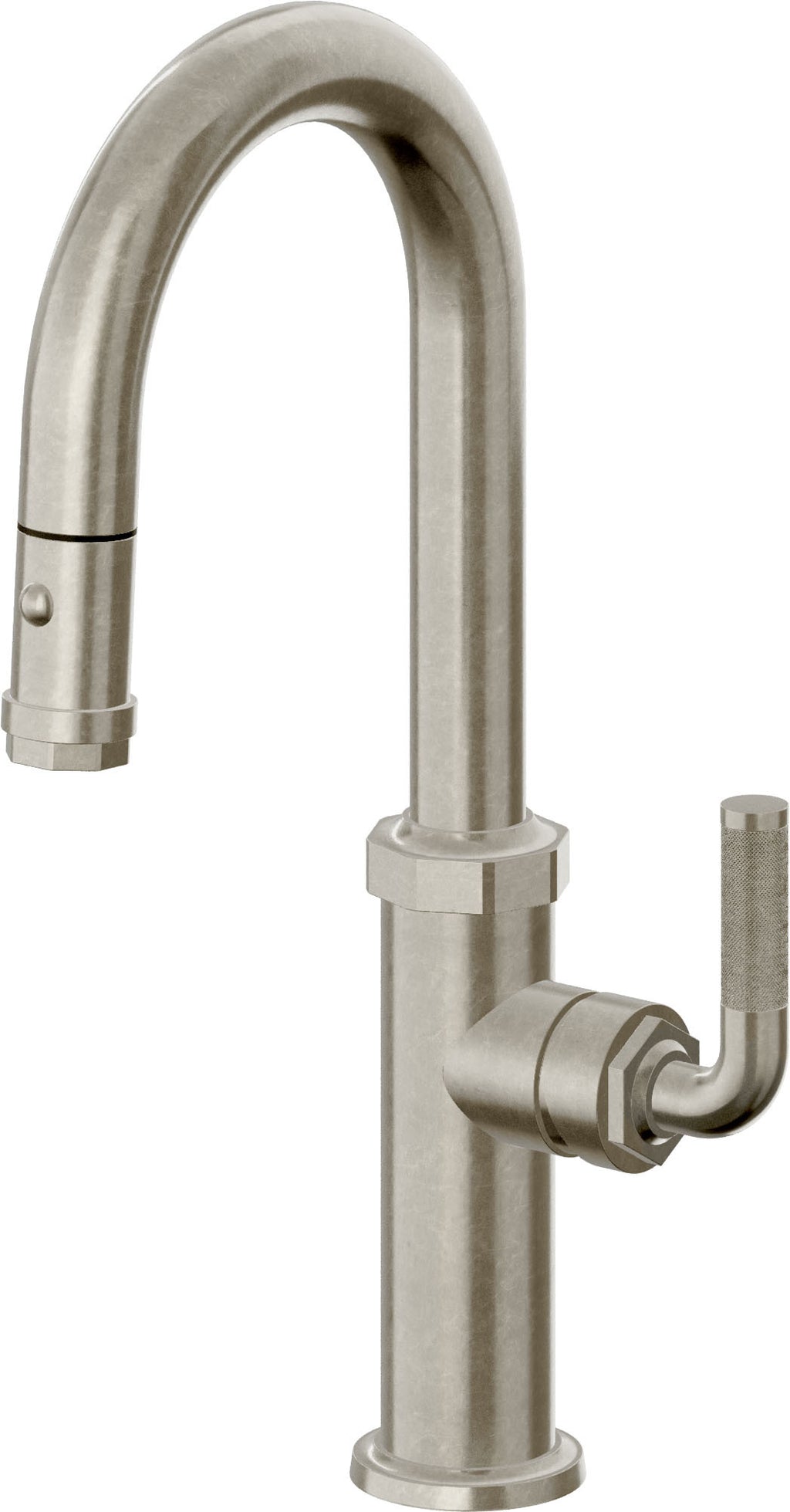 California Faucets Descanso Llave de Bar/Preparación con Rociador Extraíble hacia Abajo Industrial con Rociador de Botón - Níquel Bruñido