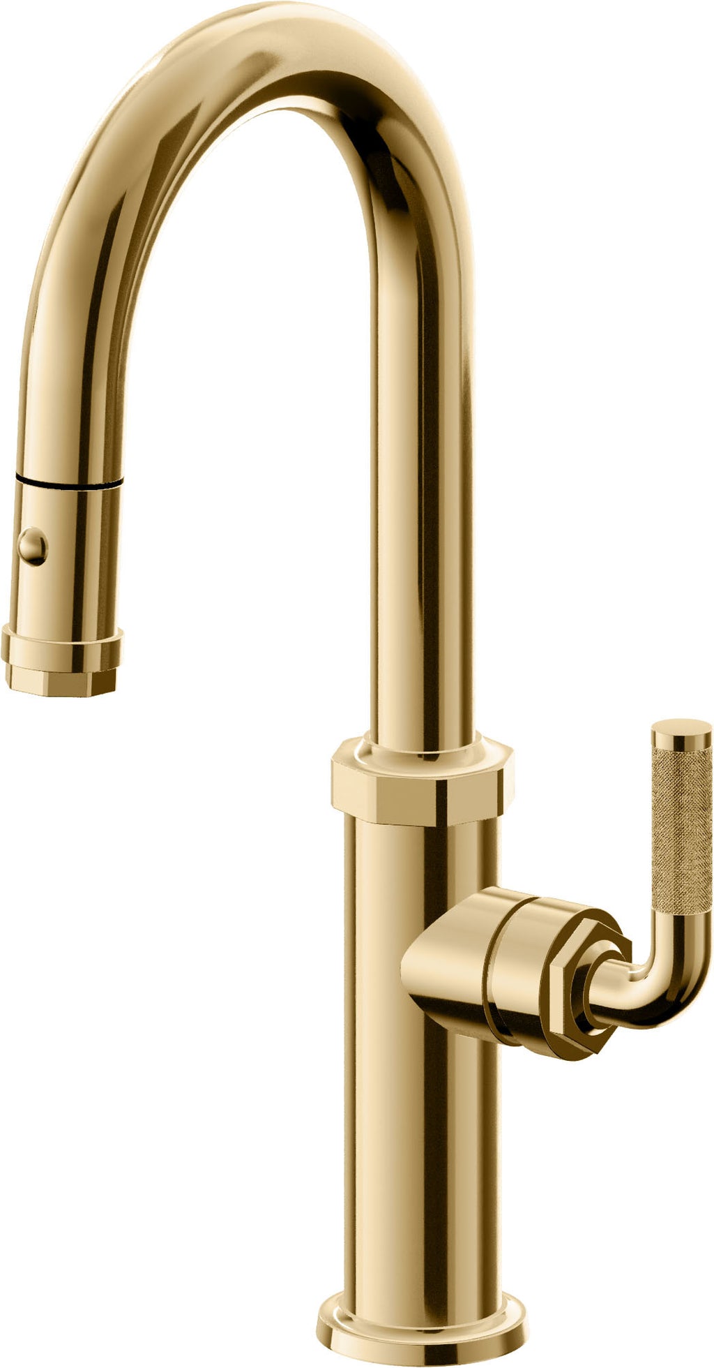 California Faucets Descanso Llave de Bar/Preparación con Rociador Extraíble hacia Abajo Industrial con Rociador de Botón - Oro Francés