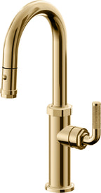 California Faucets Descanso Llave de Bar/Preparación con Rociador Extraíble hacia Abajo Industrial con Rociador de Botón - Oro Francés