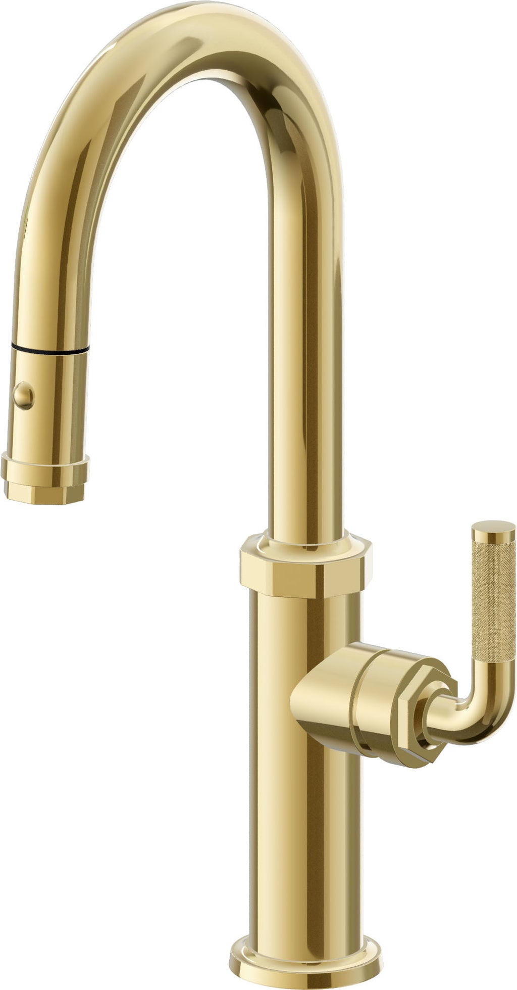 California Faucets Descanso Llave de Bar/Preparación con Rociador Extraíble hacia Abajo Industrial con Rociador de Botón - Oro Pulido de por Vida