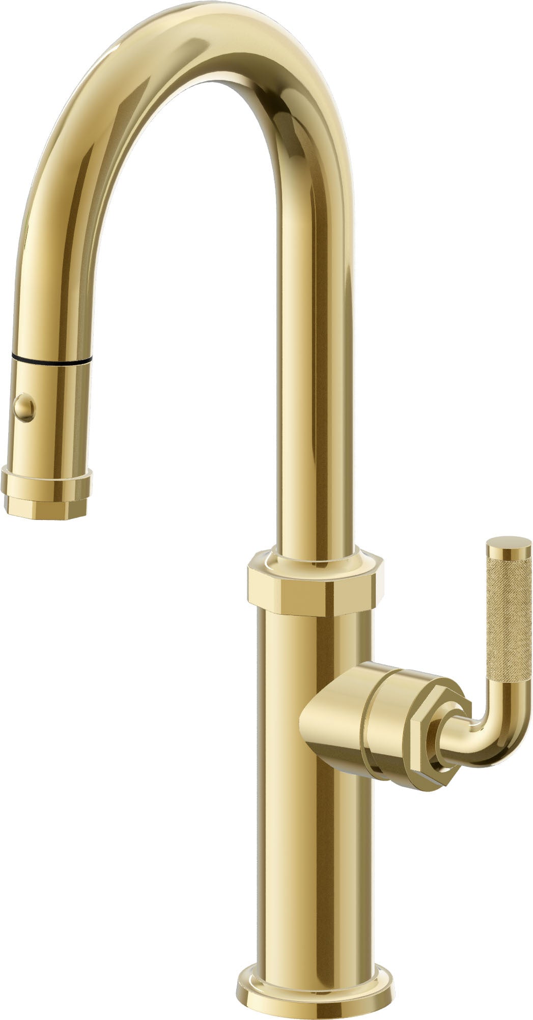 California Faucets Descanso Llave de Bar/Preparación con Rociador Extraíble hacia Abajo Industrial con Rociador de Botón - Oro Pulido de por Vida
