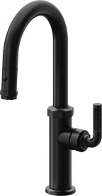 California Faucets Descanso Llave de Bar/Preparación con Rociador Extraíble hacia Abajo Industrial con Rociador de Botón - Negro Mate