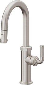 California Faucets Descanso Llave de Bar/Preparación con Rociador Extraíble hacia Abajo Industrial con Rociador de Botón - Acero Inoxidable Ultra