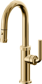 California Faucets Descanso Llave de Bar/Preparación con Rociador Extraíble hacia Abajo Industrial con Rociador de Botón - Oro Francés