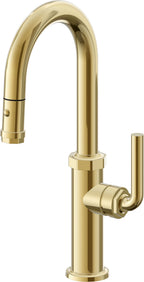 California Faucets Descanso Llave de Bar/Preparación con Rociador Extraíble hacia Abajo Industrial con Rociador de Botón - Oro Pulido de por Vida