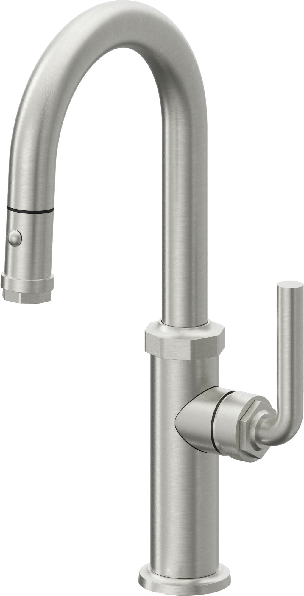 California Faucets Descanso Llave de Bar/Preparación con Rociador Extraíble hacia Abajo Industrial con Rociador de Botón - Cromo Satinado