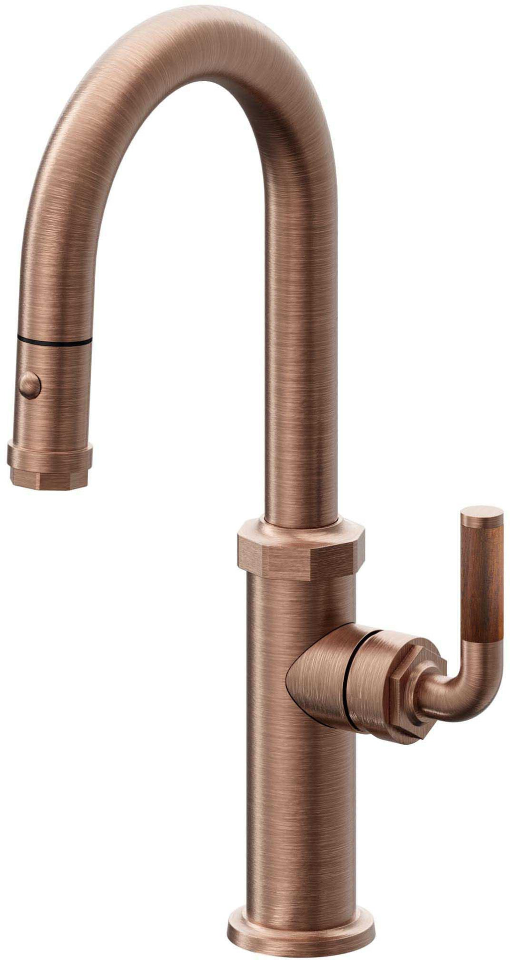 California Faucets Descanso Llave de Bar/Preparación con Rociador Extraíble hacia Abajo Industrial con Rociador de Botón - Cobre Antiguo Mate