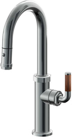 California Faucets Descanso Llave de Bar/Preparación con Rociador Extraíble hacia Abajo Industrial con Rociador de Botón - Níquel Negro