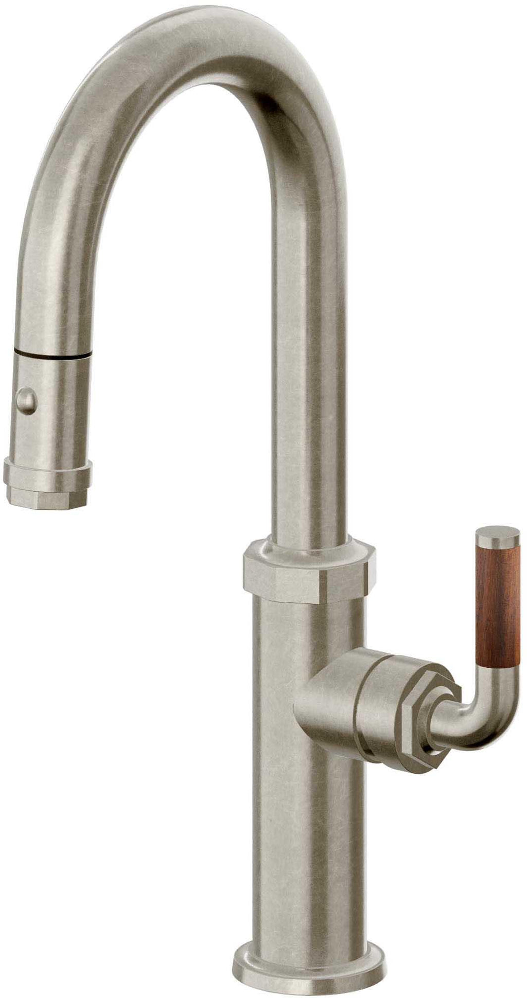 California Faucets Descanso Llave de Bar/Preparación con Rociador Extraíble hacia Abajo Industrial con Rociador de Botón - Níquel Bruñido