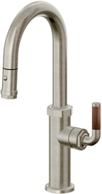 California Faucets Descanso Llave de Bar/Preparación con Rociador Extraíble hacia Abajo Industrial con Rociador de Botón - Níquel Bruñido
