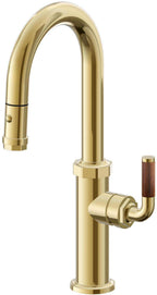 California Faucets Descanso Llave de Bar/Preparación con Rociador Extraíble hacia Abajo Industrial con Rociador de Botón - Oro Pulido de por Vida