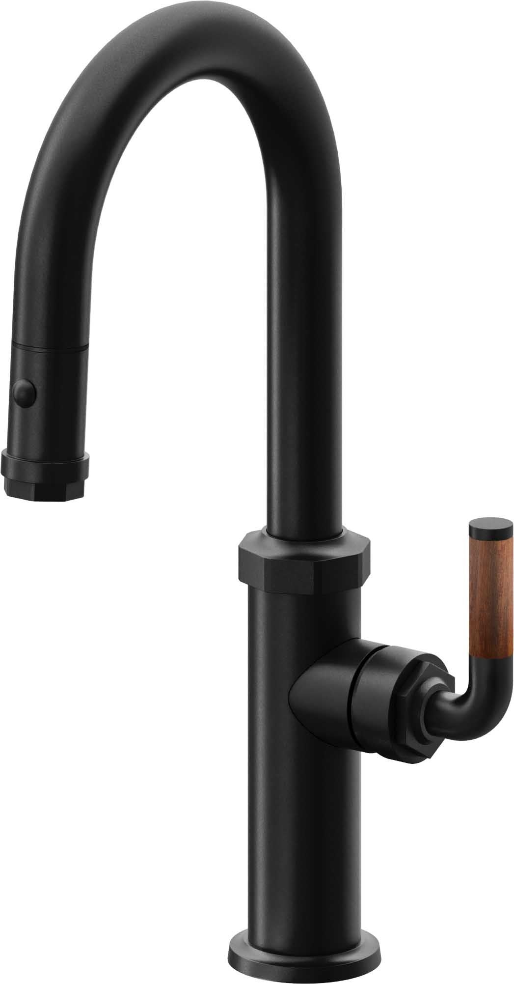 California Faucets Descanso Llave de Bar/Preparación con Rociador Extraíble hacia Abajo Industrial con Rociador de Botón - Negro Mate