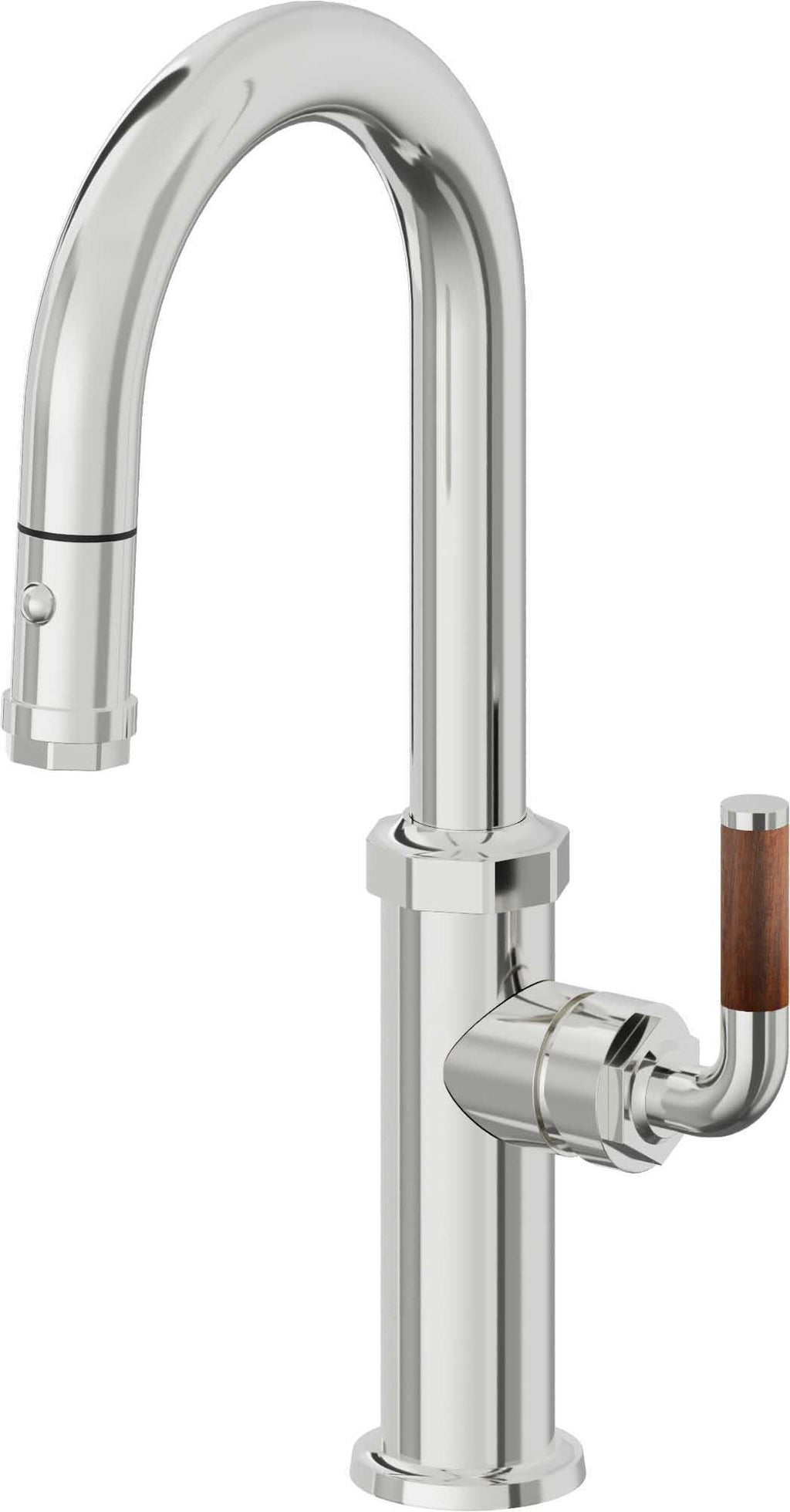 California Faucets Descanso Llave de Bar/Preparación con Rociador Extraíble hacia Abajo Industrial con Rociador de Botón - Cromo Pulido