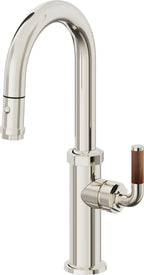 California Faucets Descanso Llave de Bar/Preparación con Rociador Extraíble hacia Abajo Industrial con Rociador de Botón - Níquel Pulido