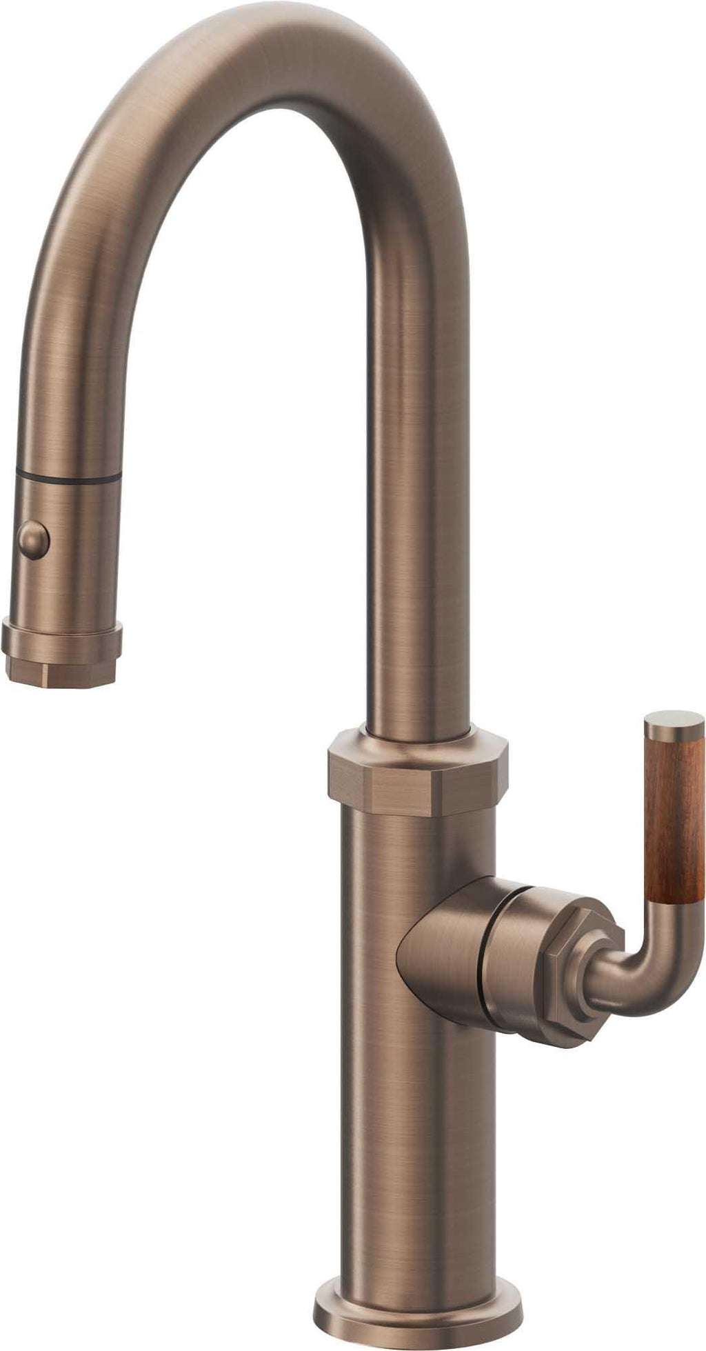 California Faucets Descanso Llave de Bar/Preparación con Rociador Extraíble hacia Abajo Industrial con Rociador de Botón - Bronce Satinado