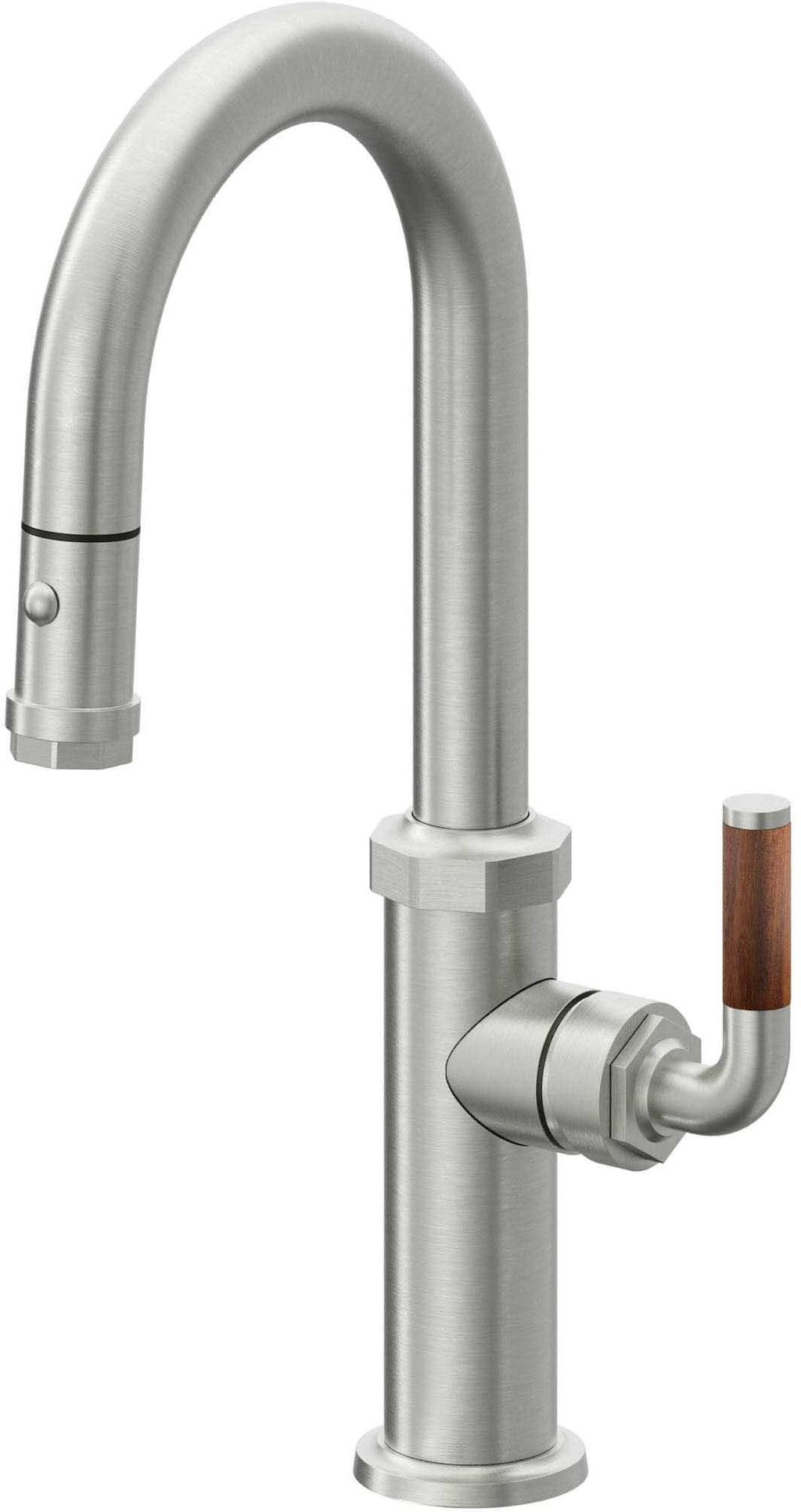 California Faucets Descanso Llave de Bar/Preparación con Rociador Extraíble hacia Abajo Industrial con Rociador de Botón - Cromo Satinado