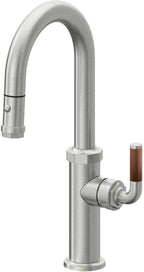 California Faucets Descanso Llave de Bar/Preparación con Rociador Extraíble hacia Abajo Industrial con Rociador de Botón - Cromo Satinado