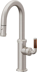 California Faucets Descanso Llave de Bar/Preparación con Rociador Extraíble hacia Abajo Industrial con Rociador de Botón - Acero Inoxidable Ultra