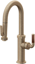 California Faucets Descanso Llave de Bar/Preparación con Rociador Extraíble hacia Abajo Industrial con Rociador de Compresión - Latón Antiguo Mate