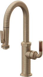 California Faucets Descanso Llave de Bar/Preparación con Rociador Extraíble hacia Abajo Industrial con Rociador de Compresión - Latón Antiguo Mate