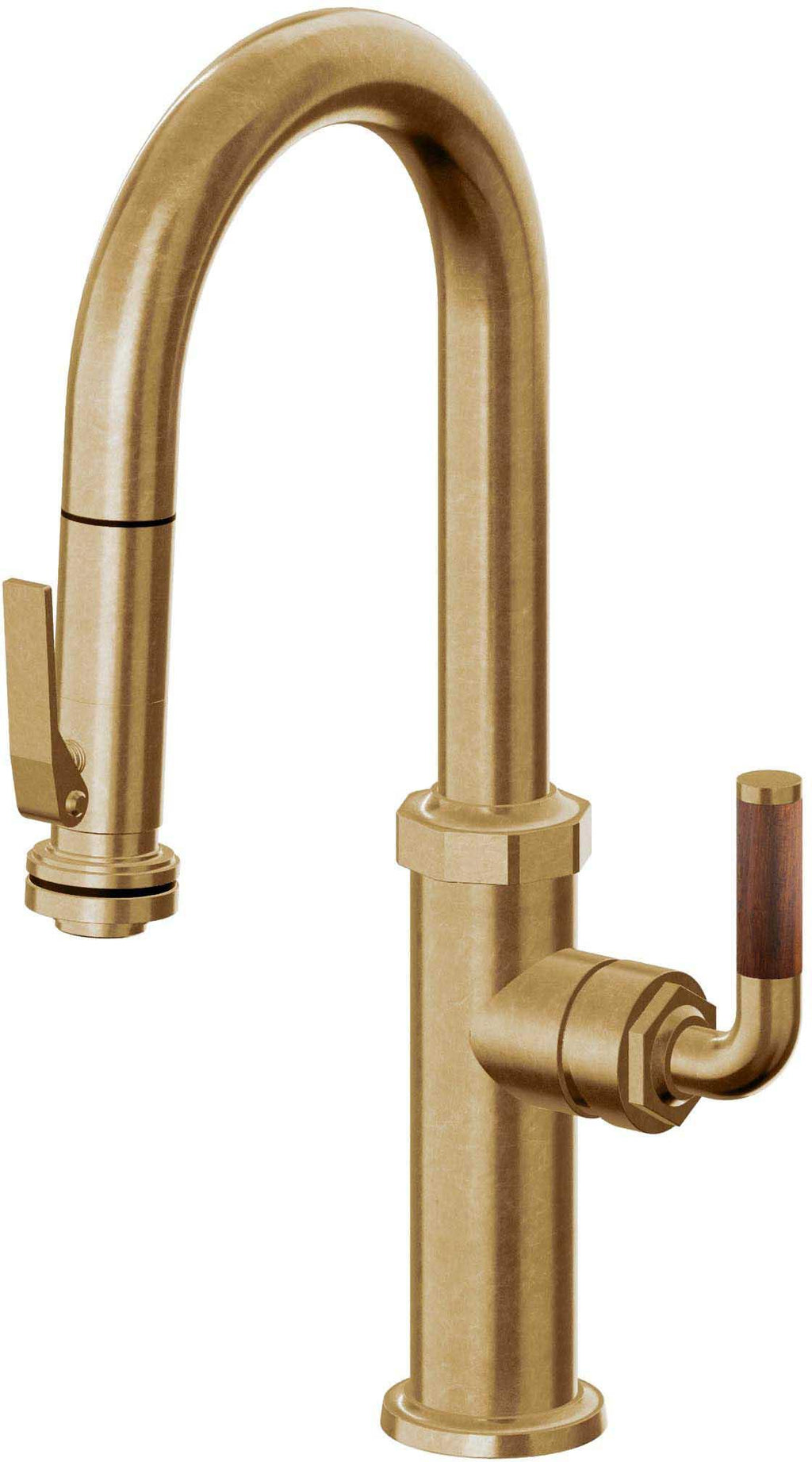 California Faucets Descanso Llave de Bar/Preparación con Rociador Extraíble hacia Abajo Industrial con Rociador de Compresión - Latón Bruñido