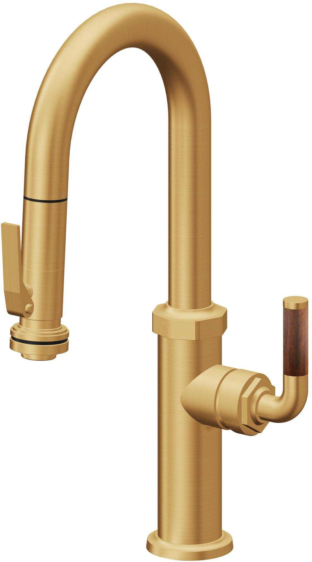 California Faucets Descanso Llave de Bar/Preparación con Rociador Extraíble hacia Abajo Industrial con Rociador de Compresión - Oro Satinado de por Vida