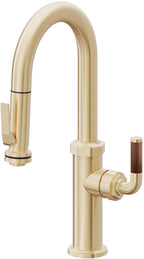 California Faucets Descanso Llave de Bar/Preparación con Rociador Extraíble hacia Abajo Industrial con Rociador de Compresión - Latón Satinado