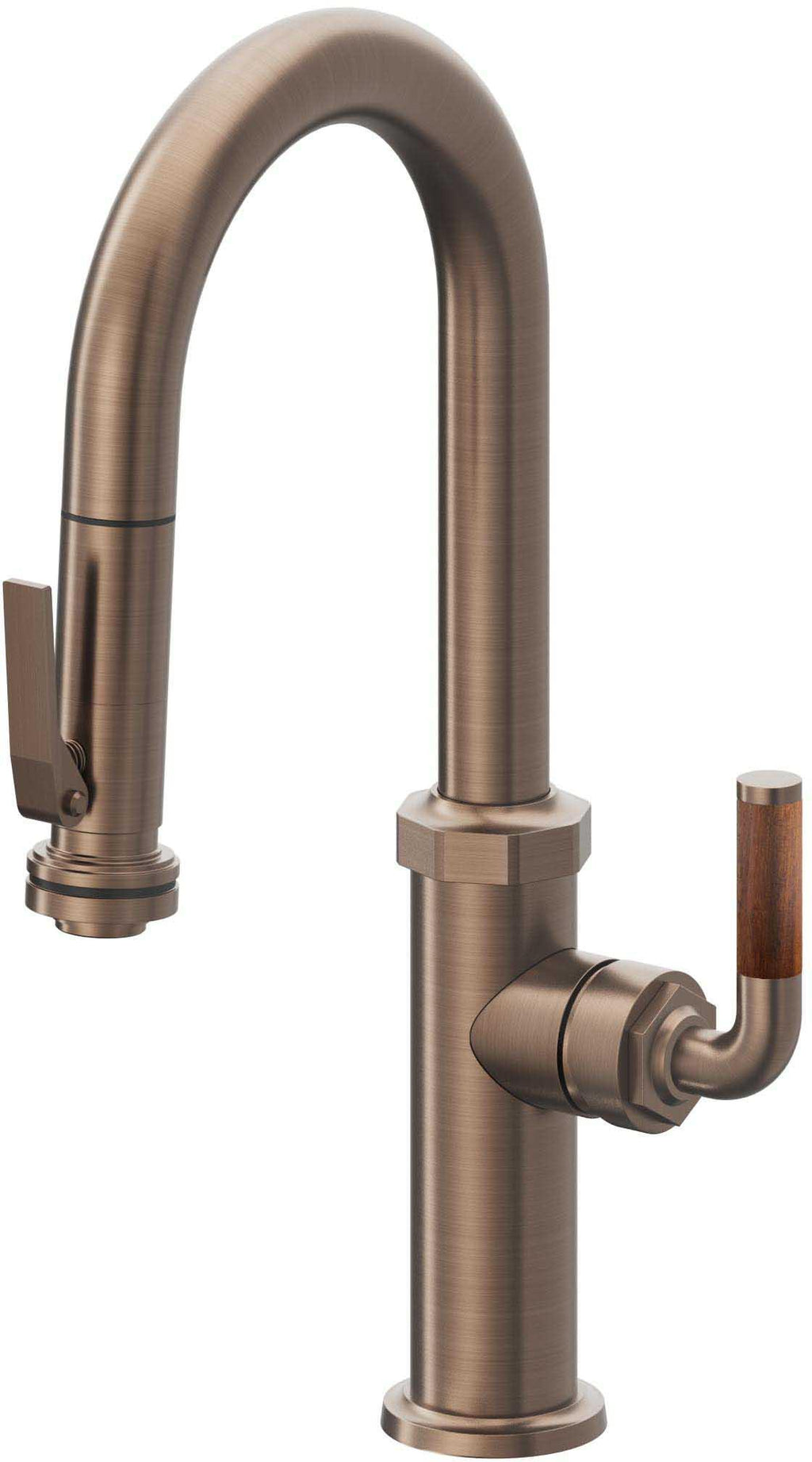 California Faucets Descanso Llave de Bar/Preparación con Rociador Extraíble hacia Abajo Industrial con Rociador de Compresión - Bronce Satinado