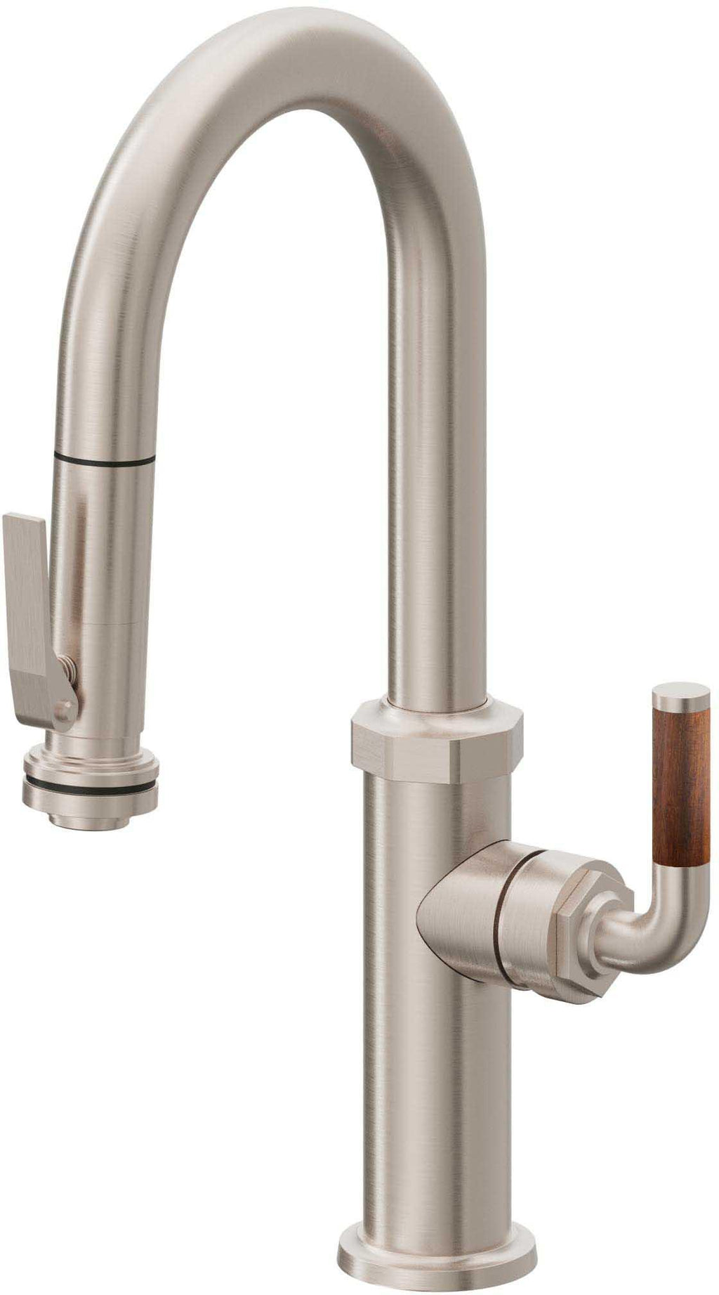 California Faucets Descanso Llave de Bar/Preparación con Rociador Extraíble hacia Abajo Industrial con Rociador de Compresión - Níquel Satinado