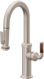 California Faucets Descanso Llave de Bar/Preparación con Rociador Extraíble hacia Abajo Industrial con Rociador de Compresión - Níquel Satinado