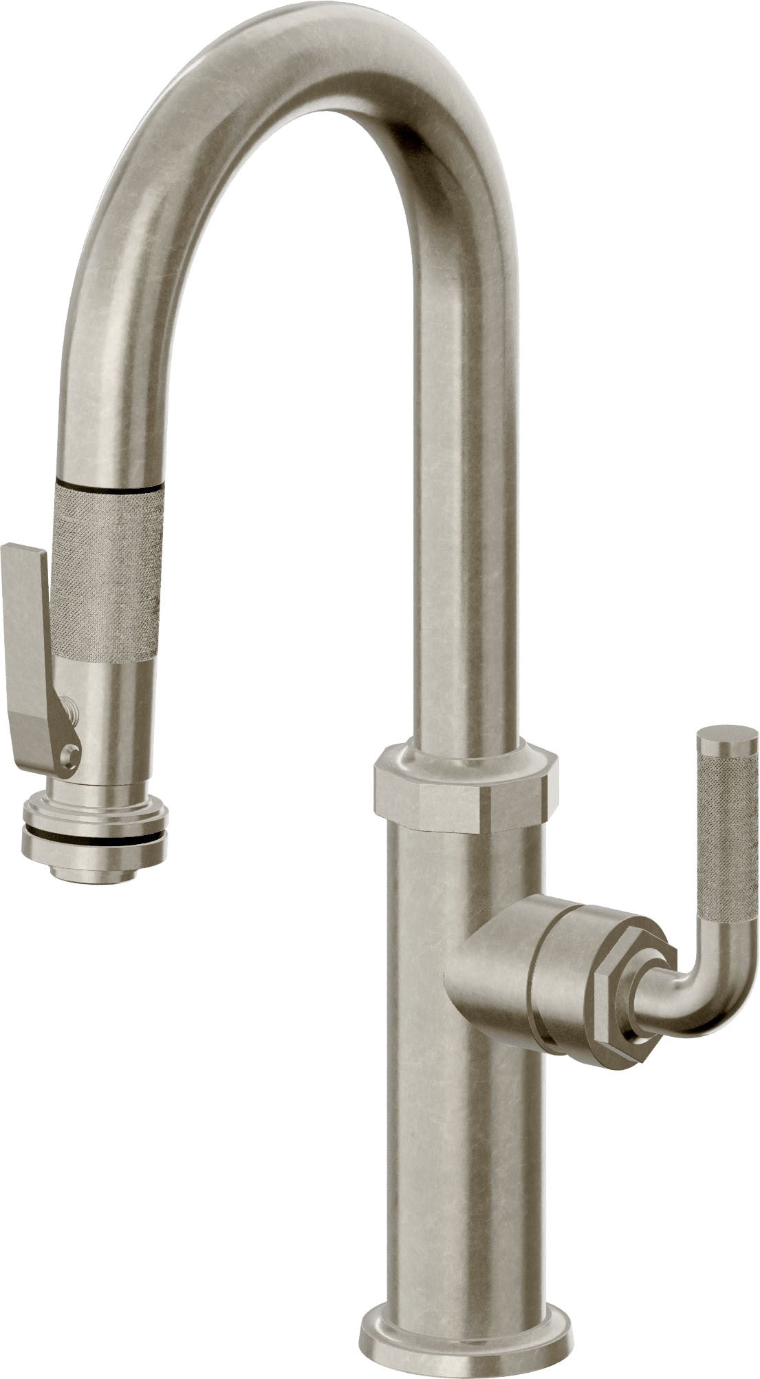 California Faucets Descanso Llave de Bar/Preparación con Rociador Extraíble hacia Abajo Industrial con Rociador de Compresión - Níquel Bruñido