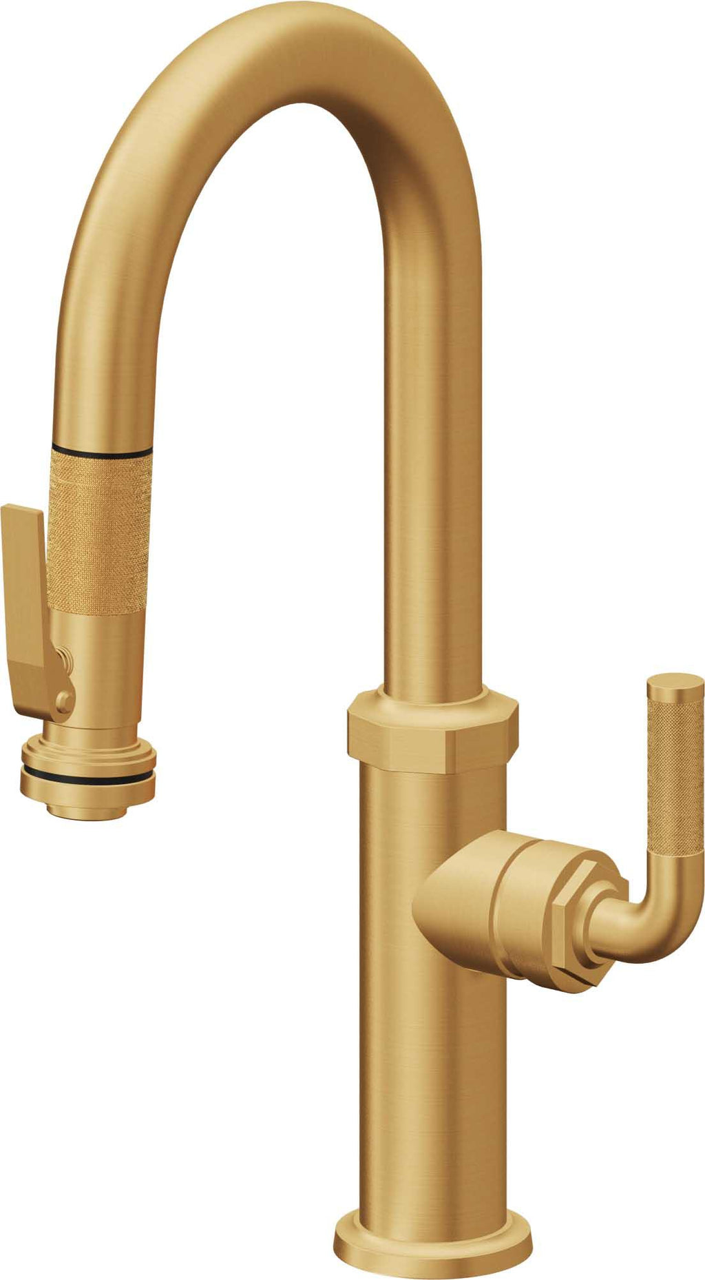California Faucets Descanso Llave de Bar/Preparación con Rociador Extraíble hacia Abajo Industrial con Rociador de Compresión - Oro Satinado de por Vida