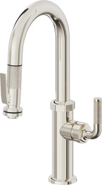 California Faucets Descanso Llave de Bar/Preparación con Rociador Extraíble hacia Abajo Industrial con Rociador de Compresión - Níquel Pulido