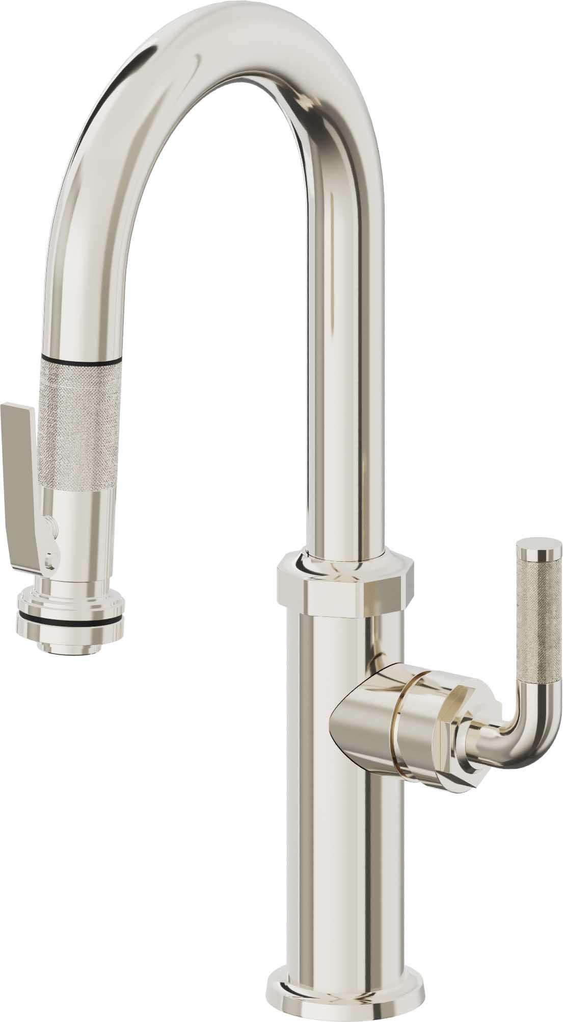California Faucets Descanso Llave de Bar/Preparación con Rociador Extraíble hacia Abajo Industrial con Rociador de Compresión - Níquel Pulido