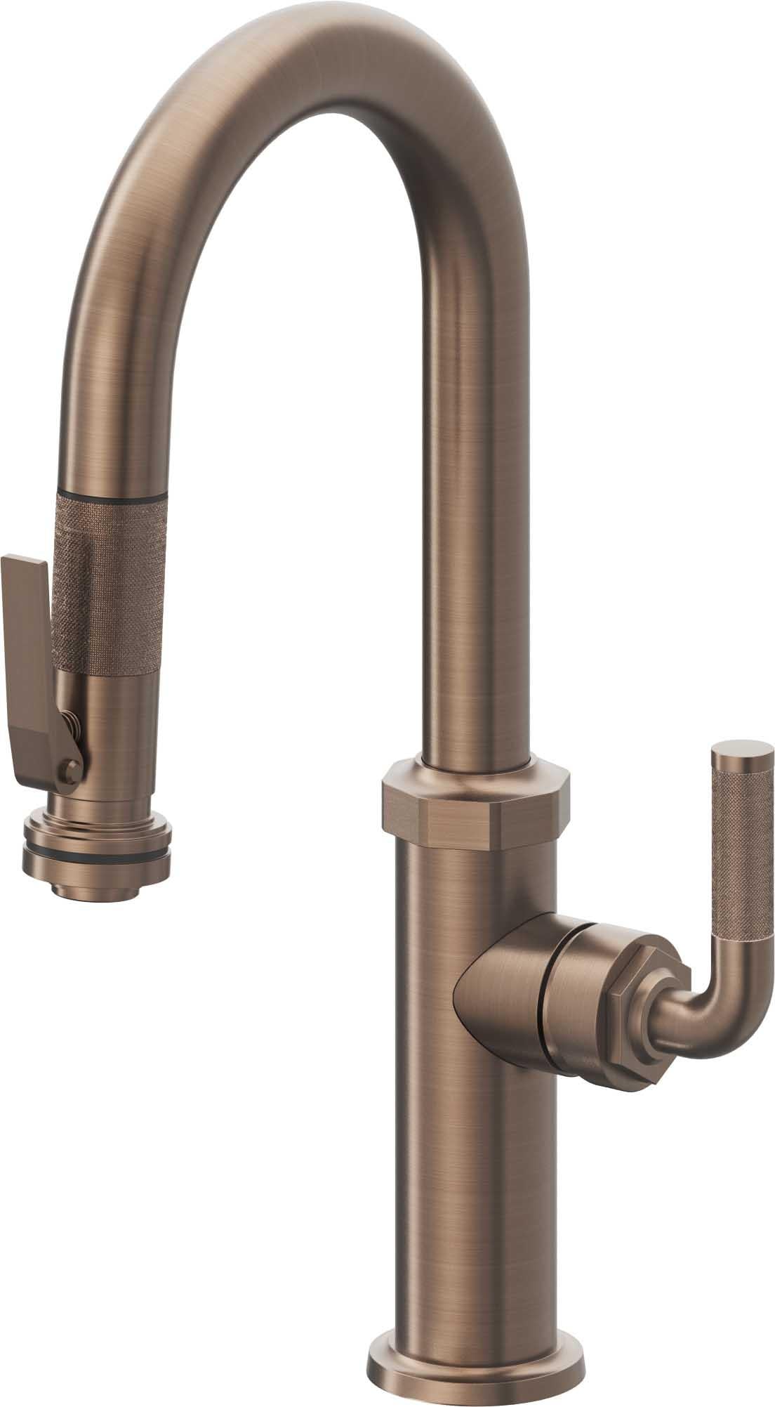 California Faucets Descanso Llave de Bar/Preparación con Rociador Extraíble hacia Abajo Industrial con Rociador de Compresión - Bronce Satinado