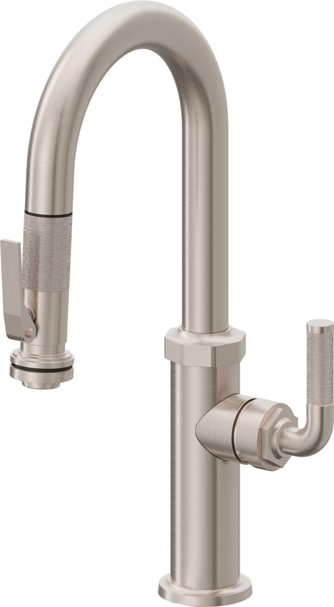 California Faucets Descanso Llave de Bar/Preparación con Rociador Extraíble hacia Abajo Industrial con Rociador de Compresión - Níquel Satinado