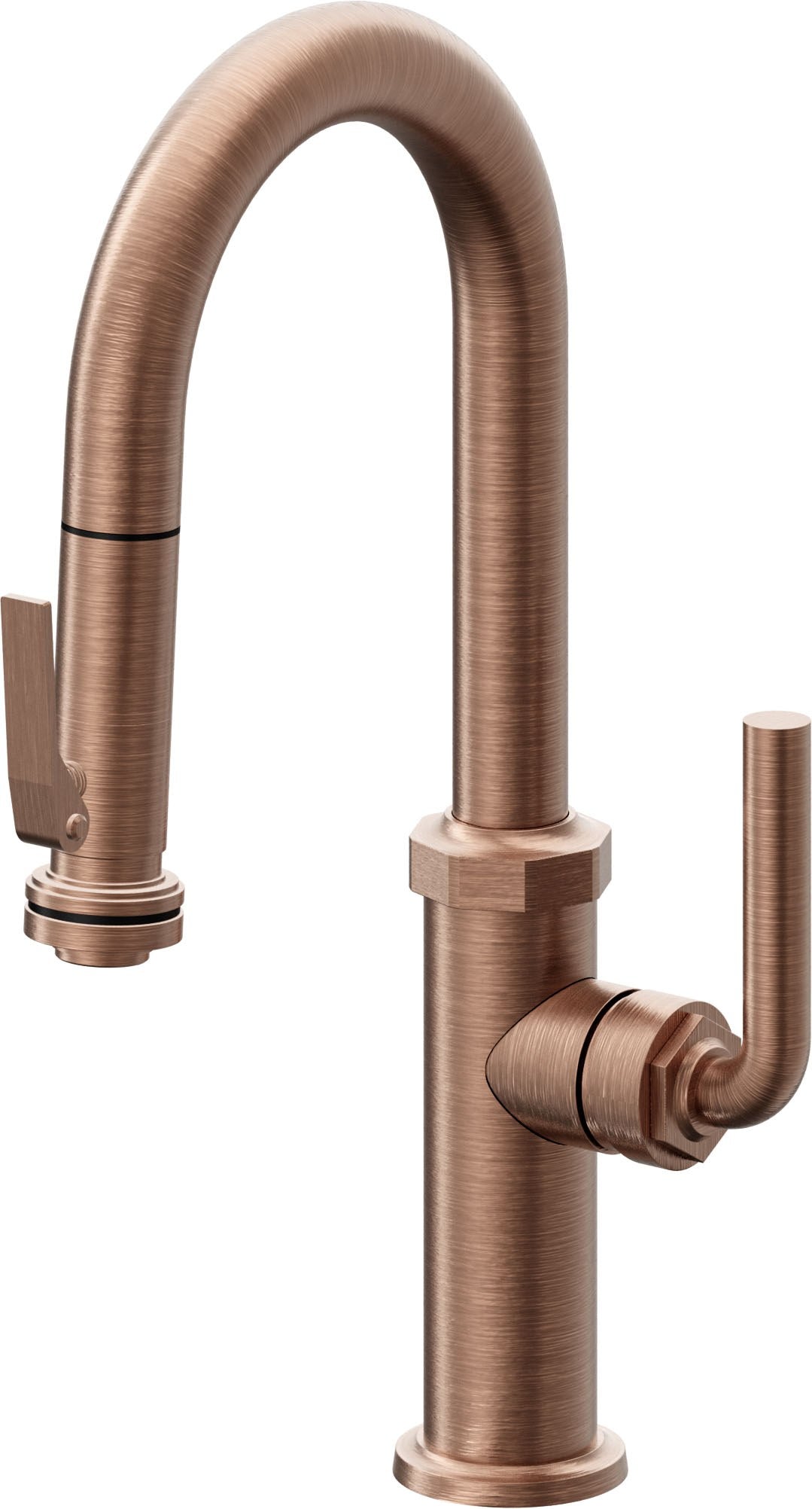 California Faucets Descanso Llave de Bar/Preparación con Rociador Extraíble hacia Abajo Industrial con Rociador de Compresión - Cobre Antiguo Mate